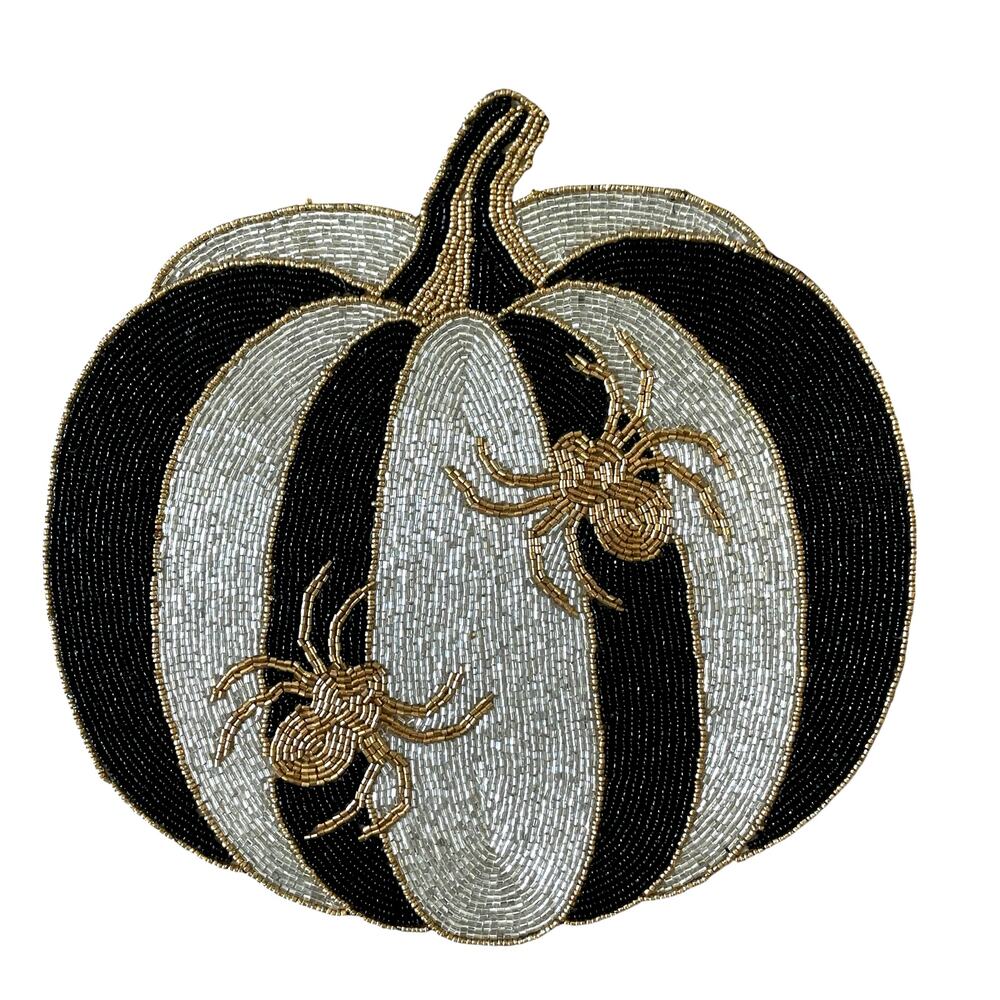 Christian Siriano Halloween Pumpkin w/ Spiders Beaded Placemat Charger 14in NEW